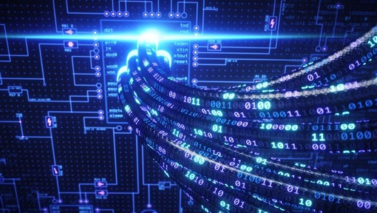 Imagem conceito de cabos ligados a um data center transmitindo dados