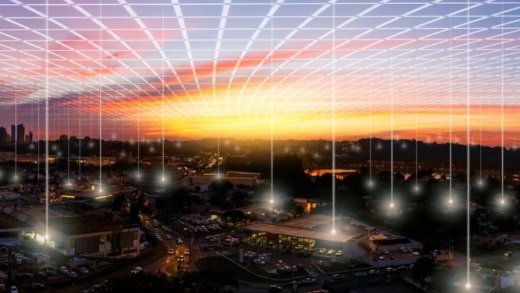 Representação de uma cidade conectada, em rede