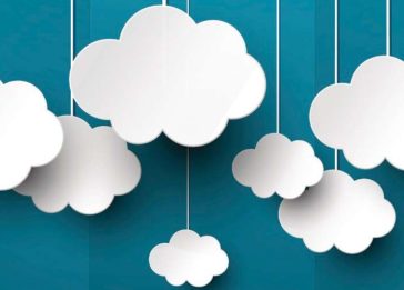Imagem conceito de multicloud, com várias nuvens, de diferentes tamanhos, penduradas por fios